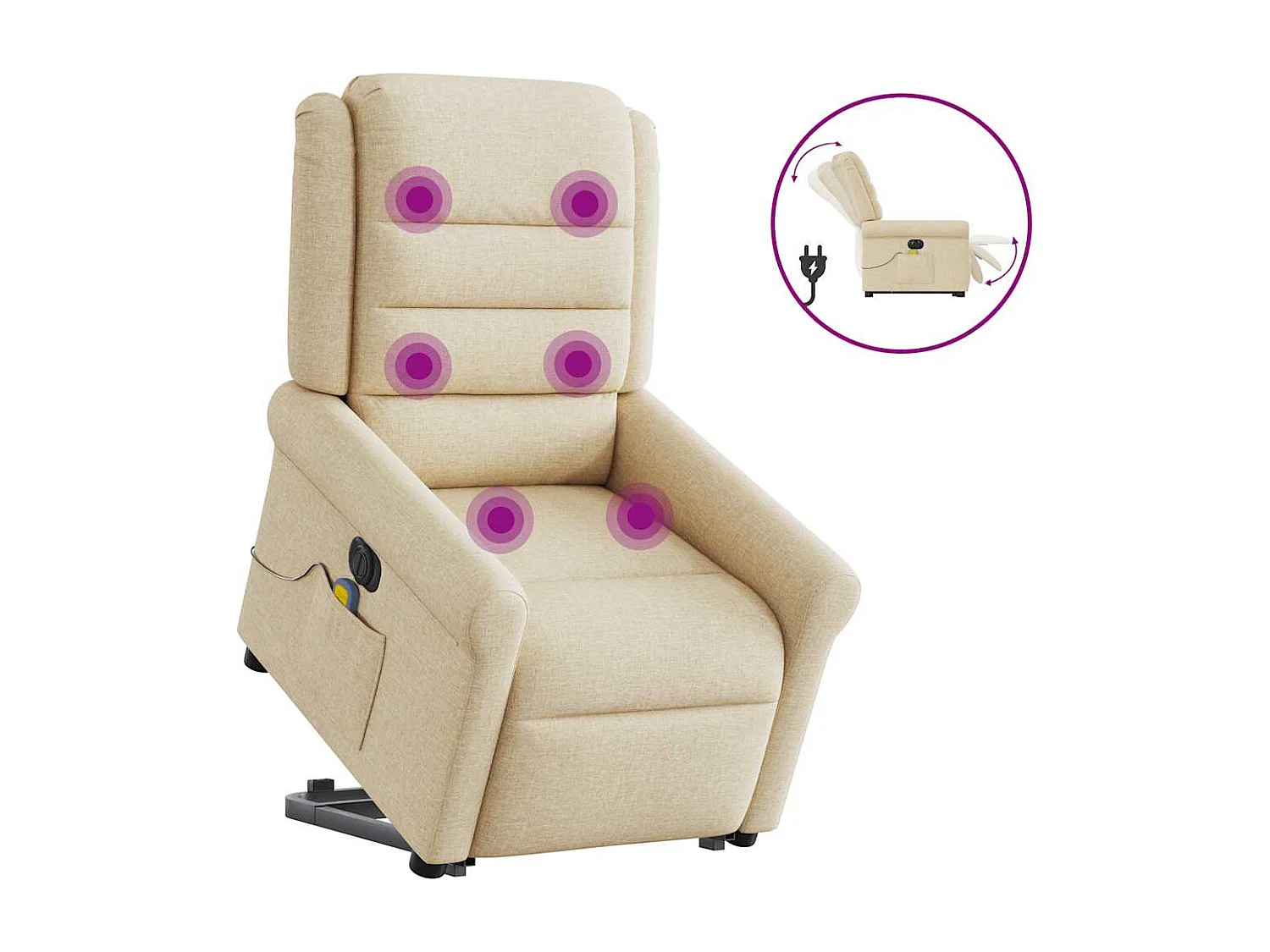 Fauteuil inclinable électrique-Chaise de relax-Fauteuil de Massage Crème Tissu SHL1044