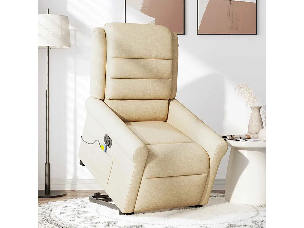 Fauteuil inclinable électrique-Chaise de relax-Fauteuil de Massage Crème Tissu SHL1044