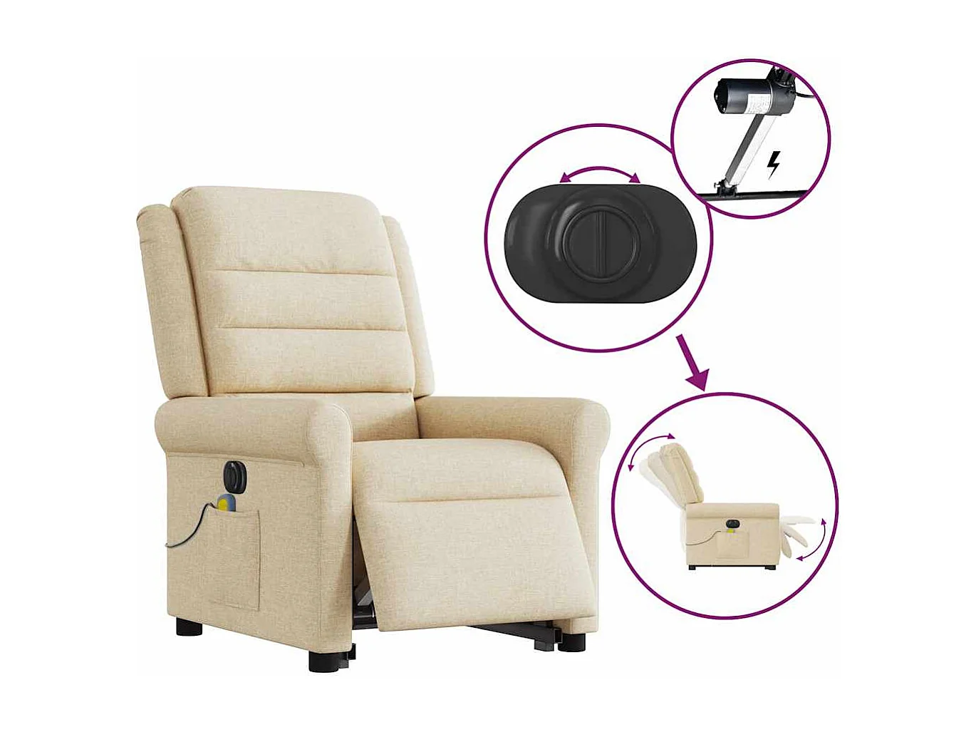 Fauteuil inclinable électrique-Chaise de relax-Fauteuil de Massage Crème Tissu SHL1044