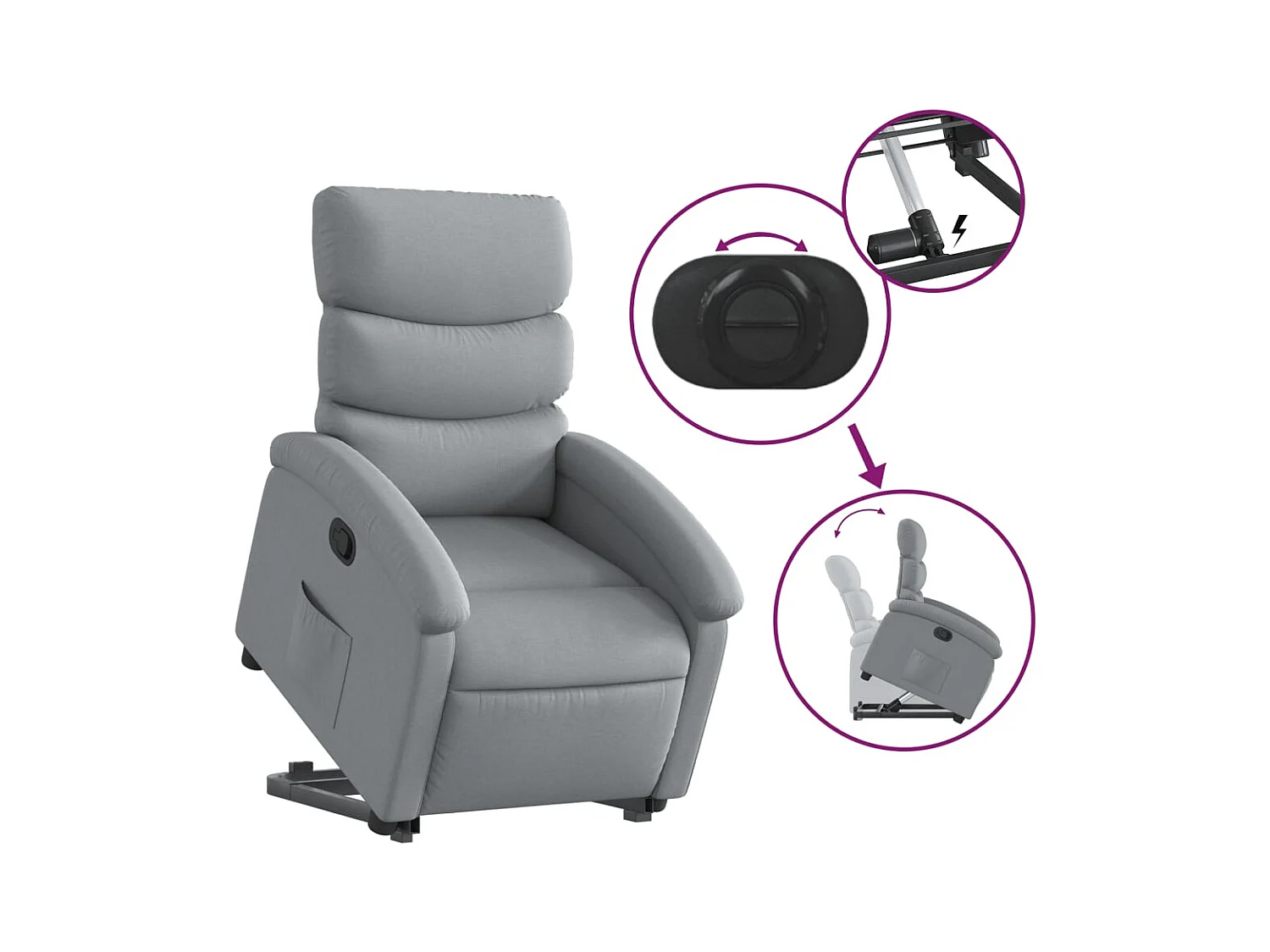 Sillón de relax | Silla | Sillón reclinable elevable de tela gris claro SHL2224