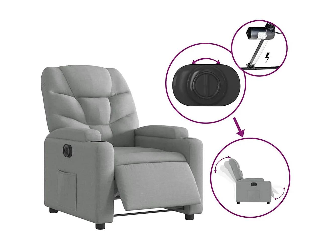 Fauteuil inclinable électrique-Chaise de relax-Fauteuil salon Gris clair Tissu SHL4485