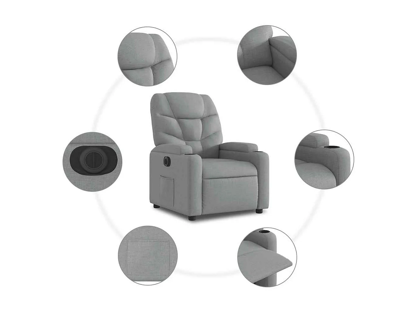 Fauteuil inclinable électrique-Chaise de relax-Fauteuil salon Gris clair Tissu SHL4485