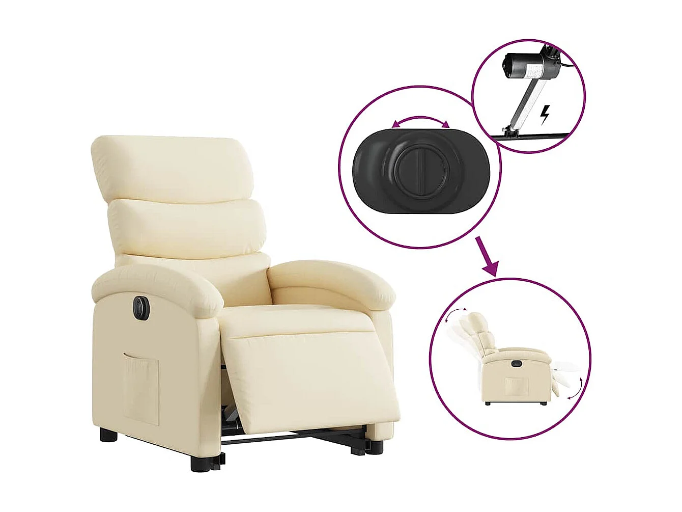 Fauteuil inclinable électrique-Chaise de relax-Fauteuil TV crème tissu SHL5161