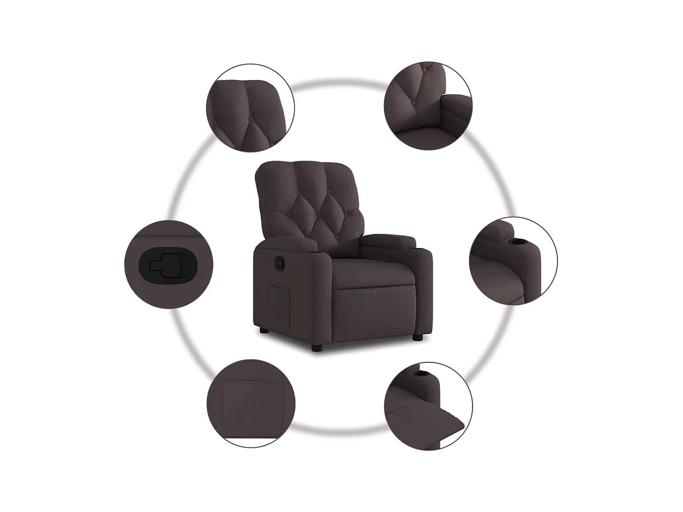 Sillón de relax | Silla | Sillón reclinable de tela marrón oscuro SHL4703
