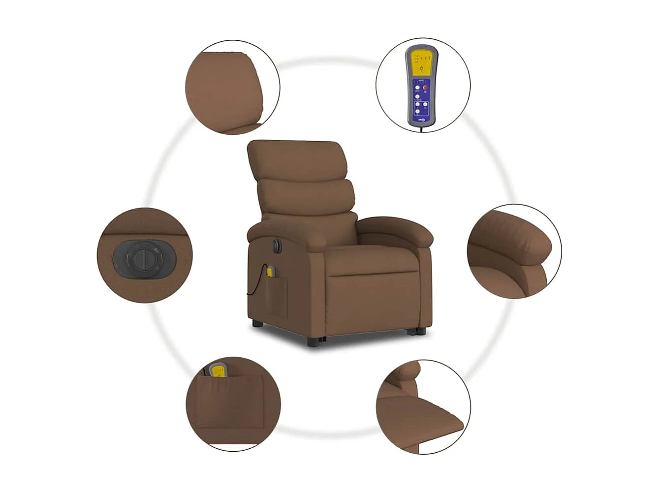 Sillón de salón | Silla | Sillón de masaje eléctrico reclinable elevable tela marrón SHL8742