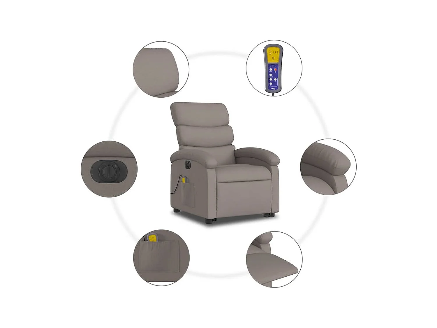 Elektrischer Massagesessel mit Aufstehhilfe | Relaxsessel Taupe Stoff SHL13243
