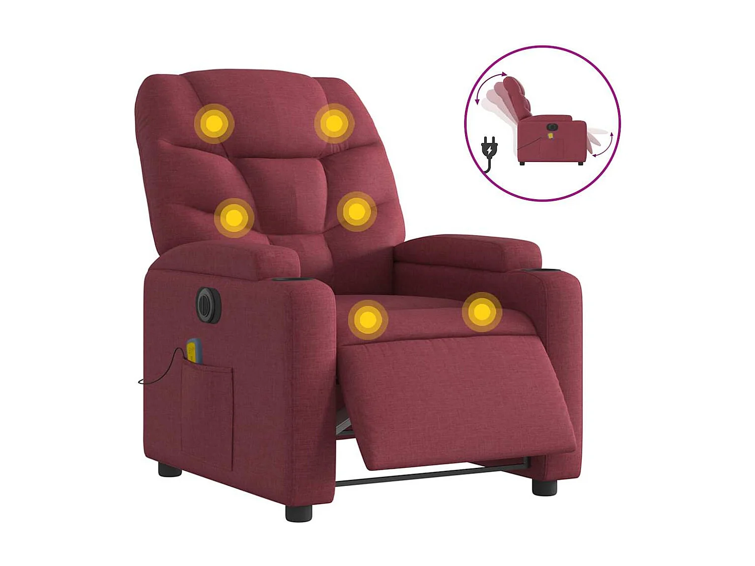 Sillón de salón | Silla | Sillón de masaje reclinable eléctrico tela rojo tinto SHL7490