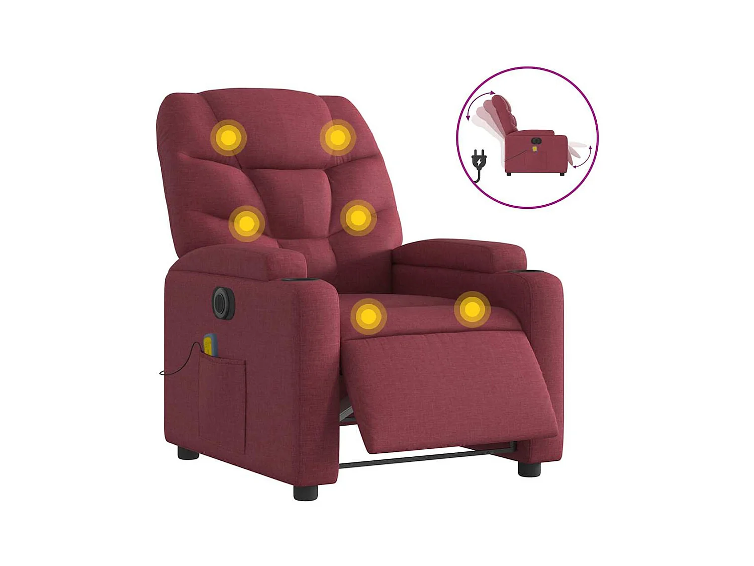 Fauteuil inclinable électrique-Fauteuil de massage pour Salon Rouge bordeaux Tissu SHL4376