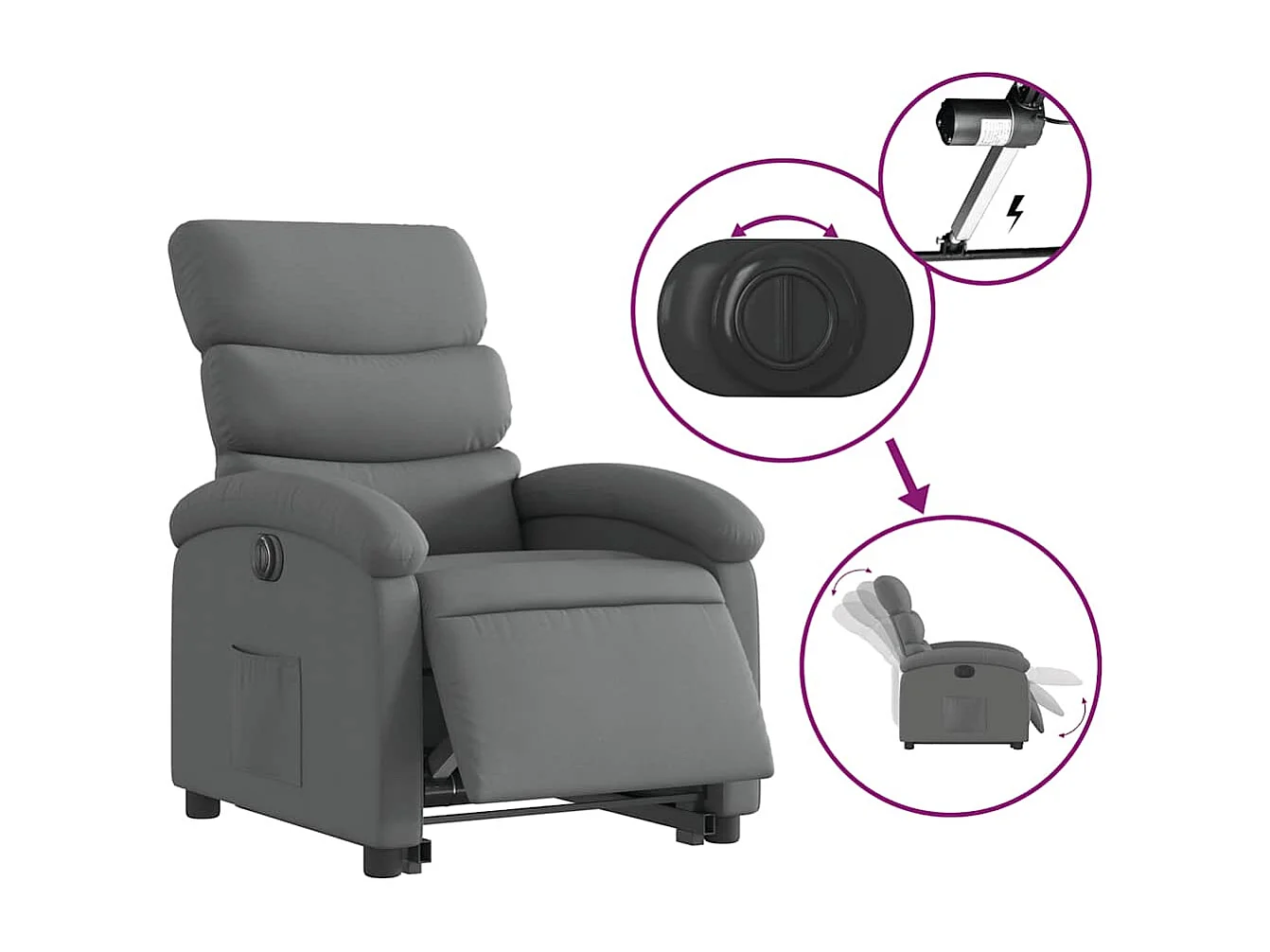 Fauteuil inclinable électrique-Chaise de relax-Fauteuil TV gris foncé tissu SHL2471