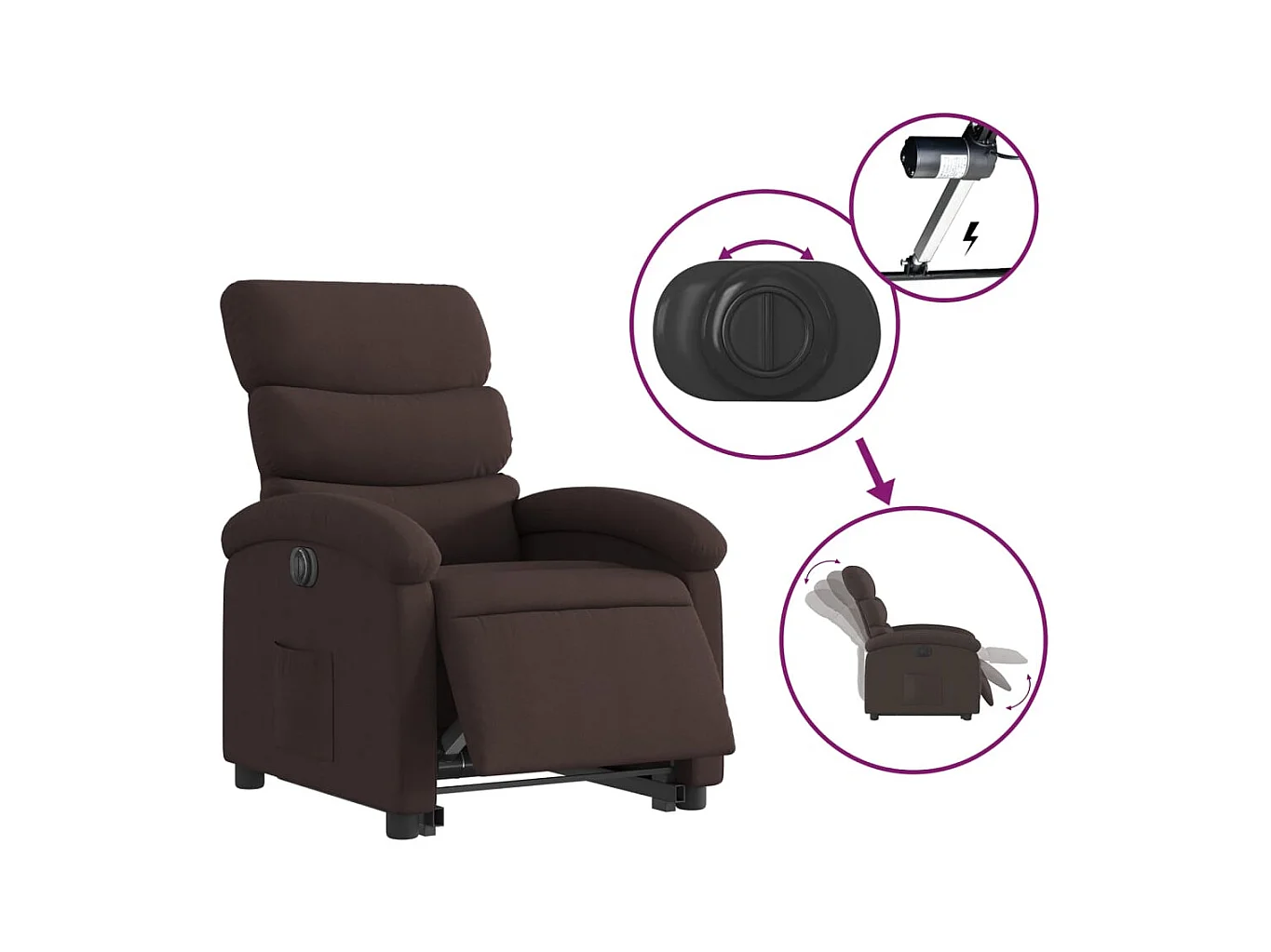 Silla de relax | Sillón eléctrico reclinable elevable de tela marrón oscuro SHL5087