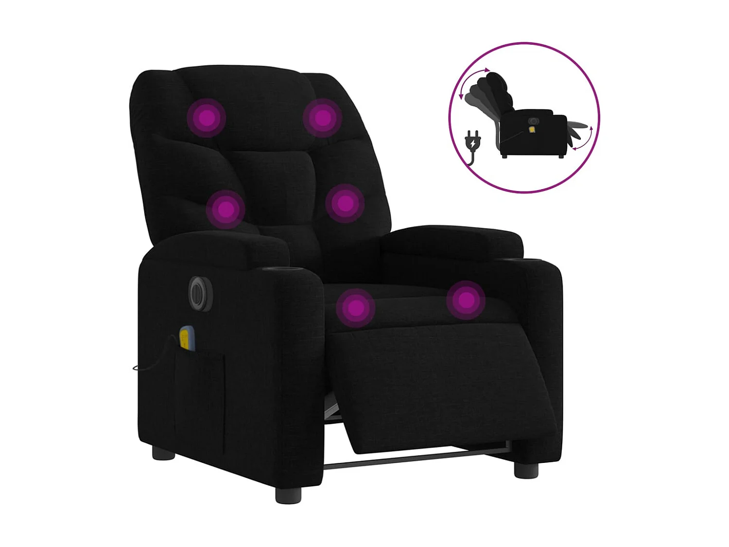 Fauteuil inclinable électrique-Fauteuil de massage pour Salon Noir Tissu SHL2019