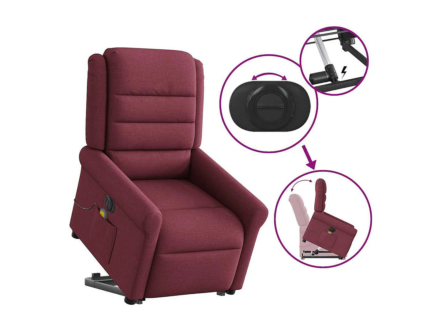 Fauteuil inclinable électrique-Chaise de relax-Fauteuil de Massage Rouge bordeaux Tissu SHL1645