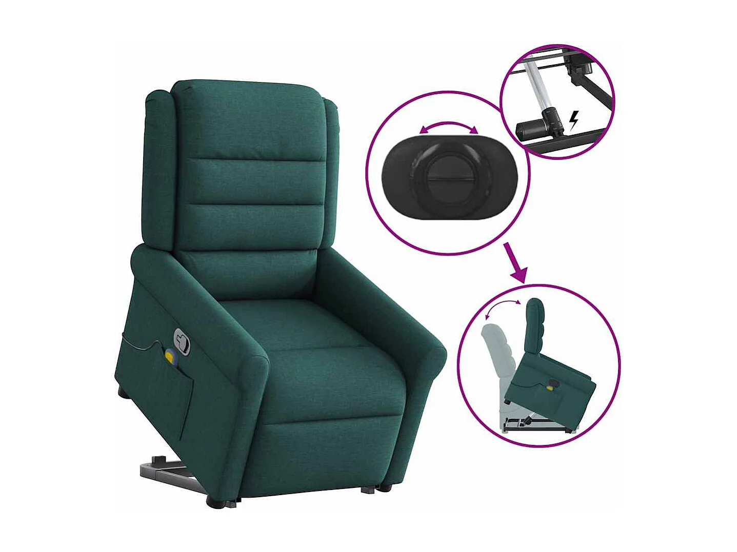 Silla de masaje reclinable de pie de tela verde oscura SHL9949