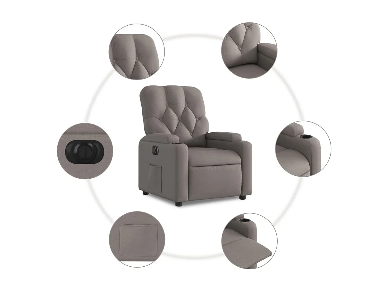 Fauteuil inclinable électrique-Chaise de relax-Fauteuil salon Taupe Tissu SHL1077