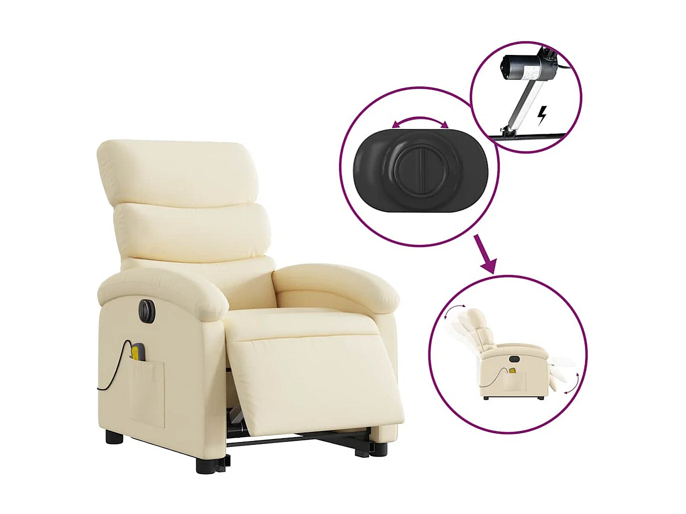 Sillón de salón | Silla | Sillón de masaje eléctrico reclinable elevable tela crema SHL4447