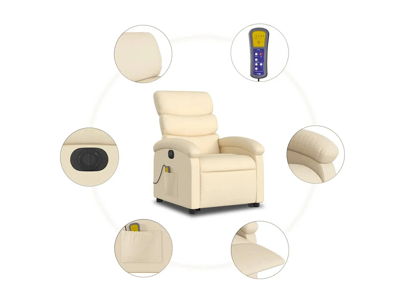 Fauteuil inclinable électrique-Chaise-Fauteuil de Massage Crème Tissu SHL3790