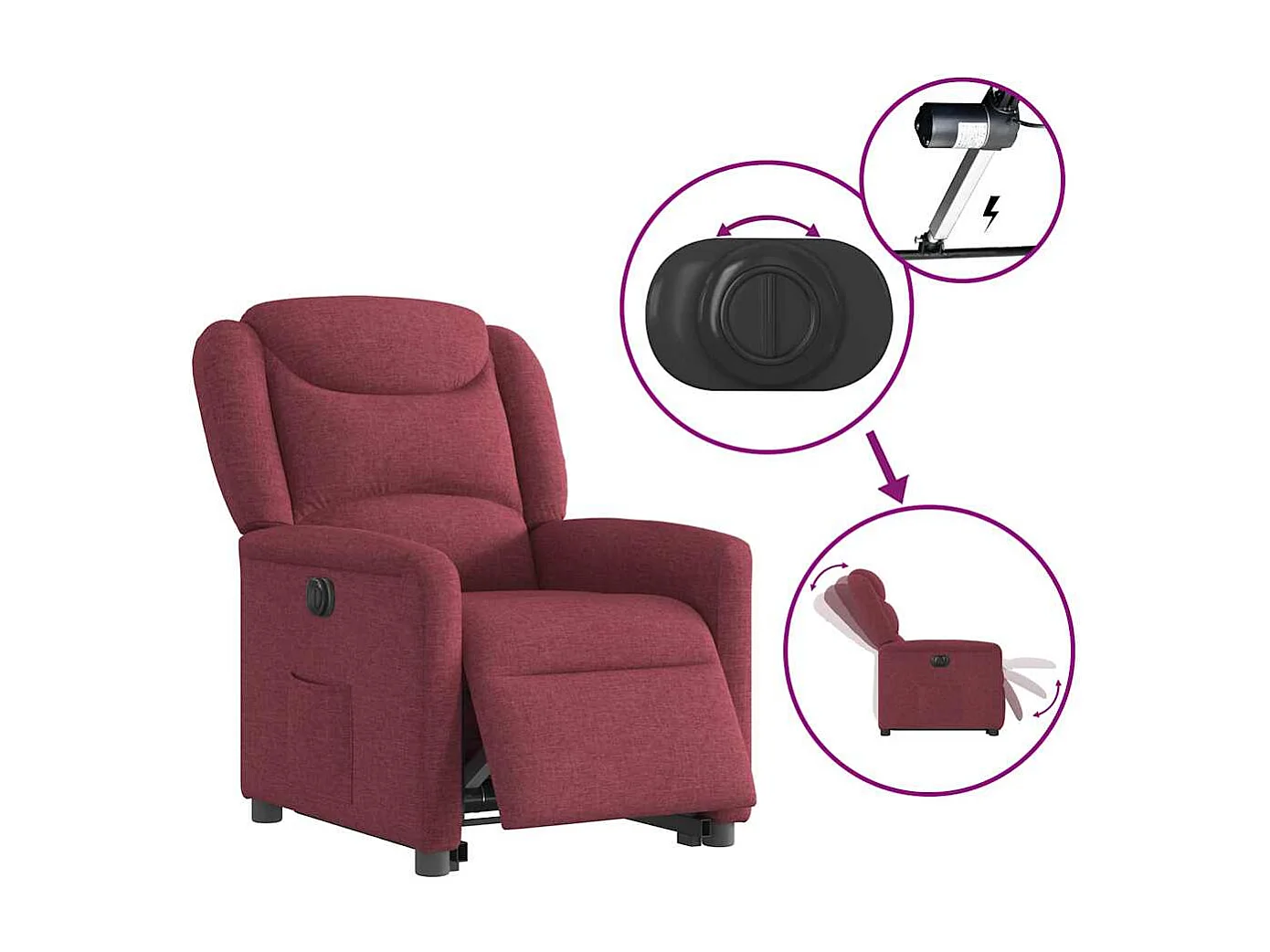 Silla de relax | Sillón eléctrico reclinable elevable de tela rojo tinto SHL7947