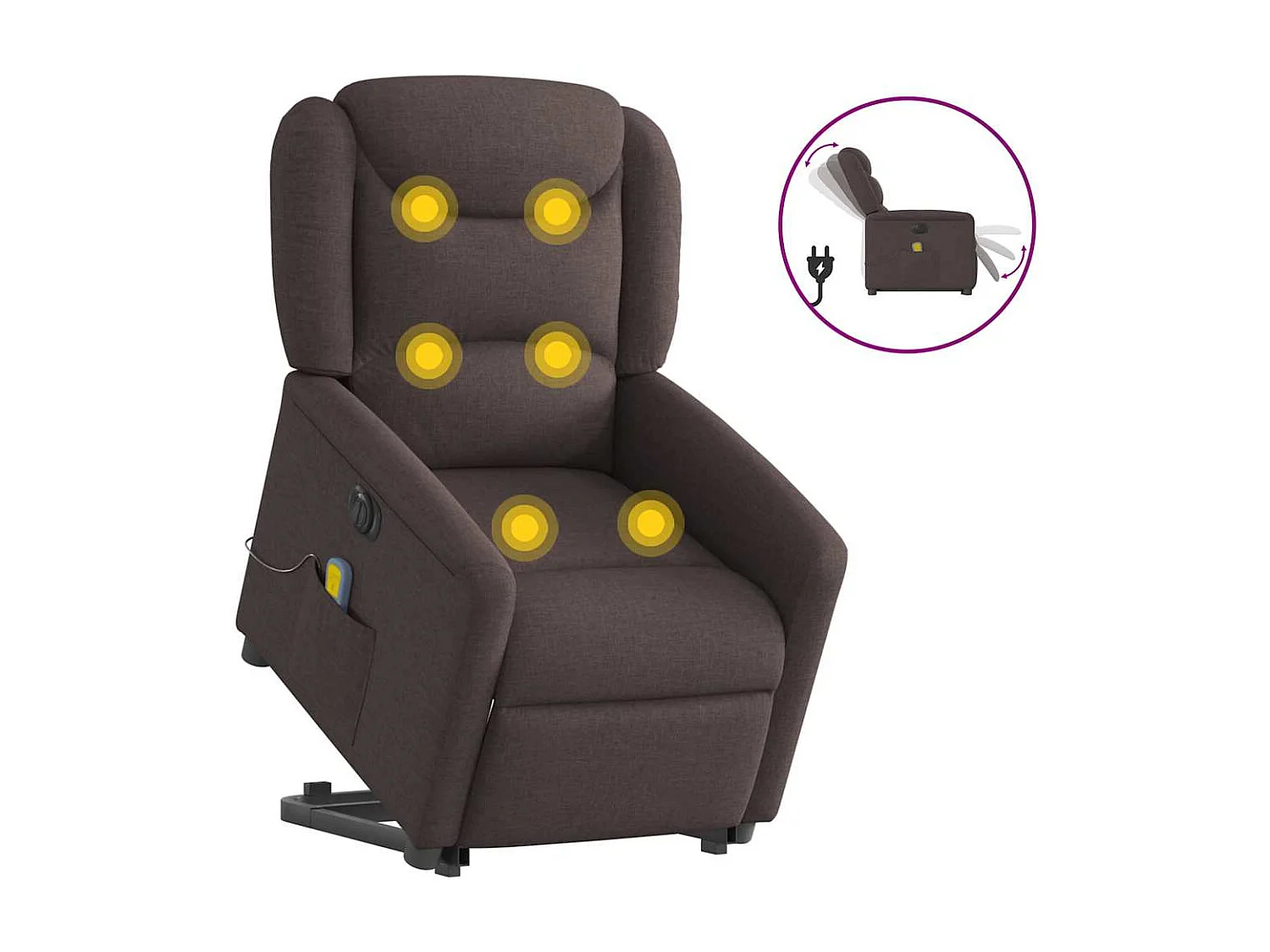 Fauteuil inclinable électrique-Chaise de relax-Fauteuil de Massage Marron foncé Tissu SHL3633