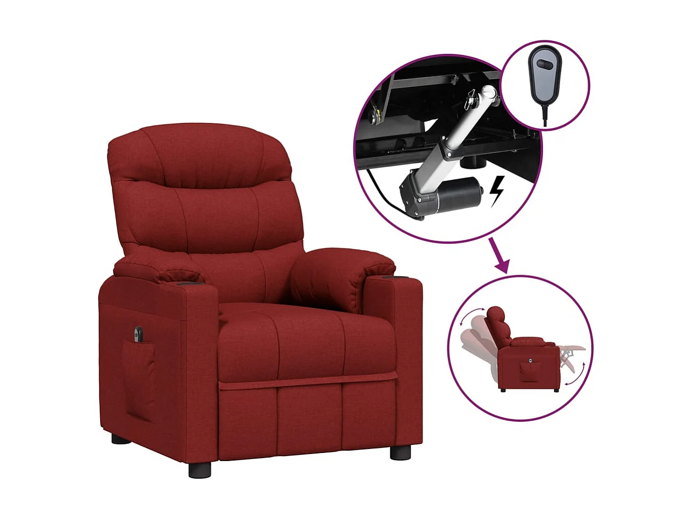 Fauteuil inclinable électrique-Chaise de relax-Fauteuil salon Rouge bordeaux Tissu SHL1014
