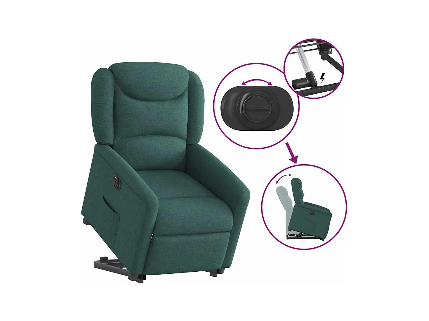 Silla de relax | Sillón eléctrico reclinable elevable de tela verde oscuro SHL8968