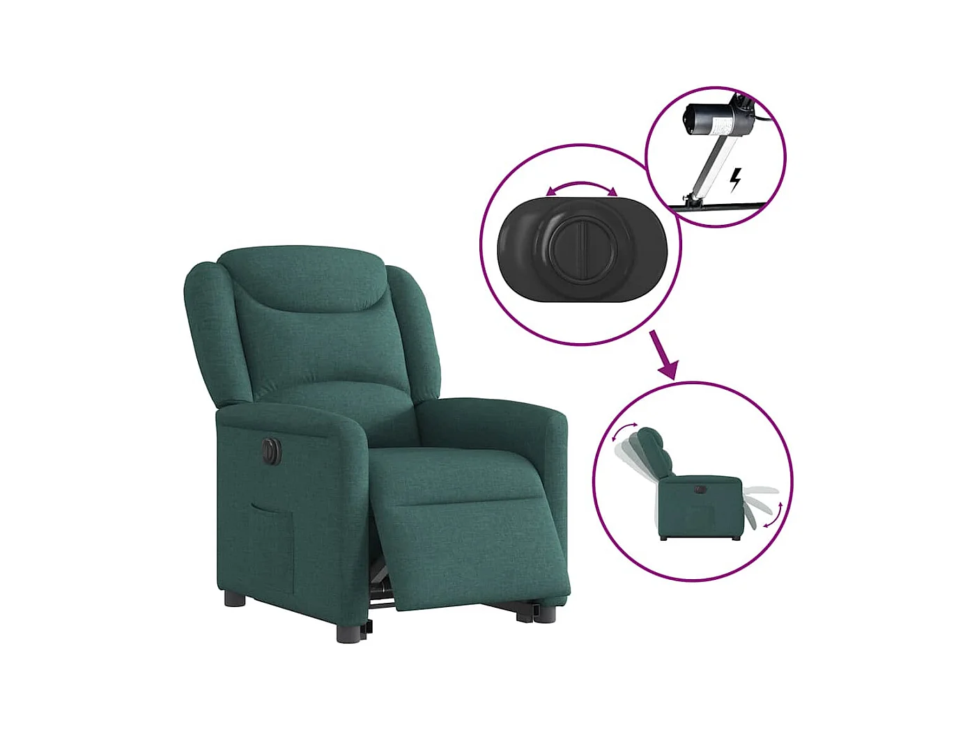 Silla de relax | Sillón eléctrico reclinable elevable de tela verde oscuro SHL8968