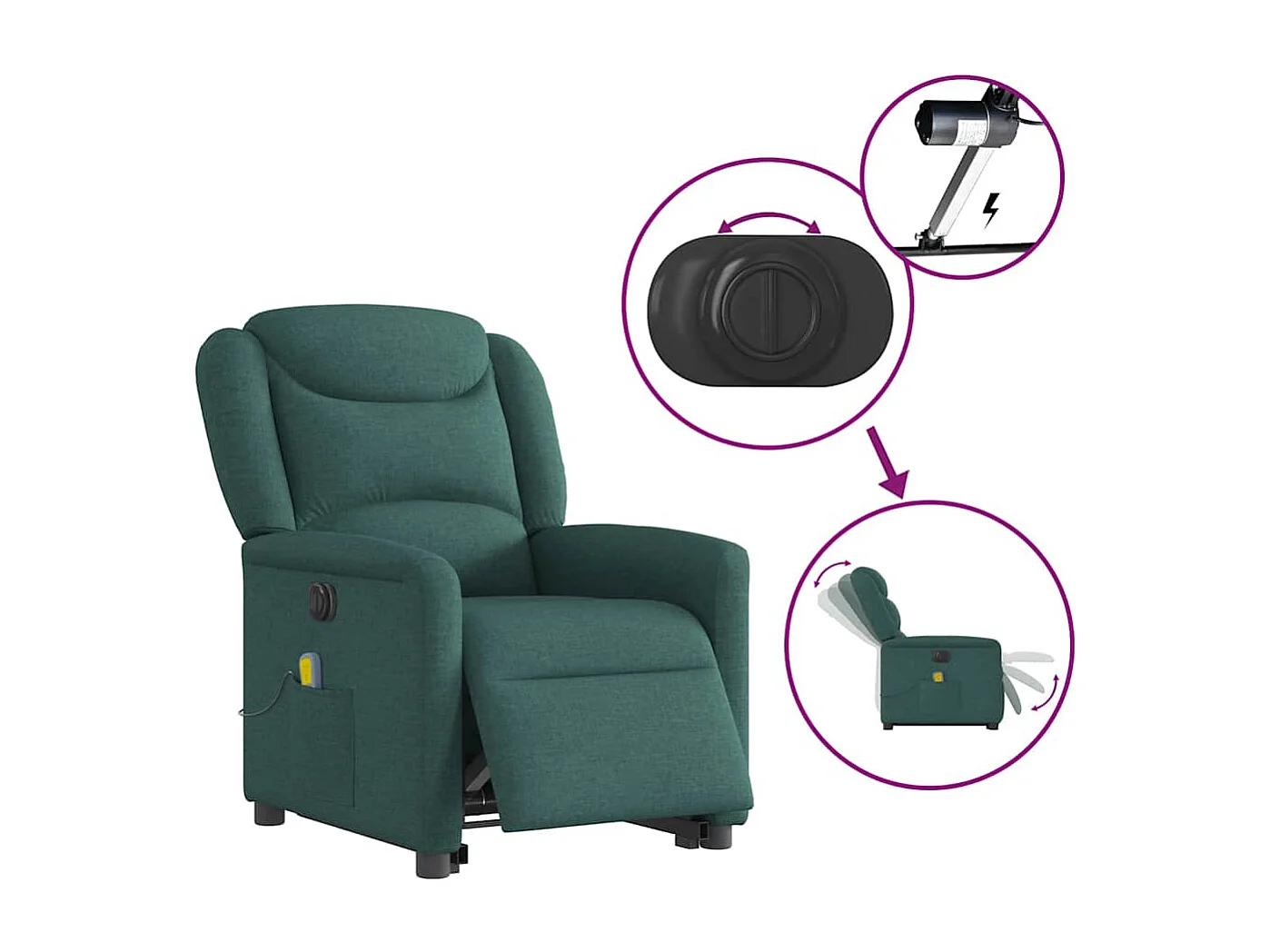 Sillón de salón | Silla | Sillón masaje eléctrico reclinable elevable tela verde oscuro SHL8188