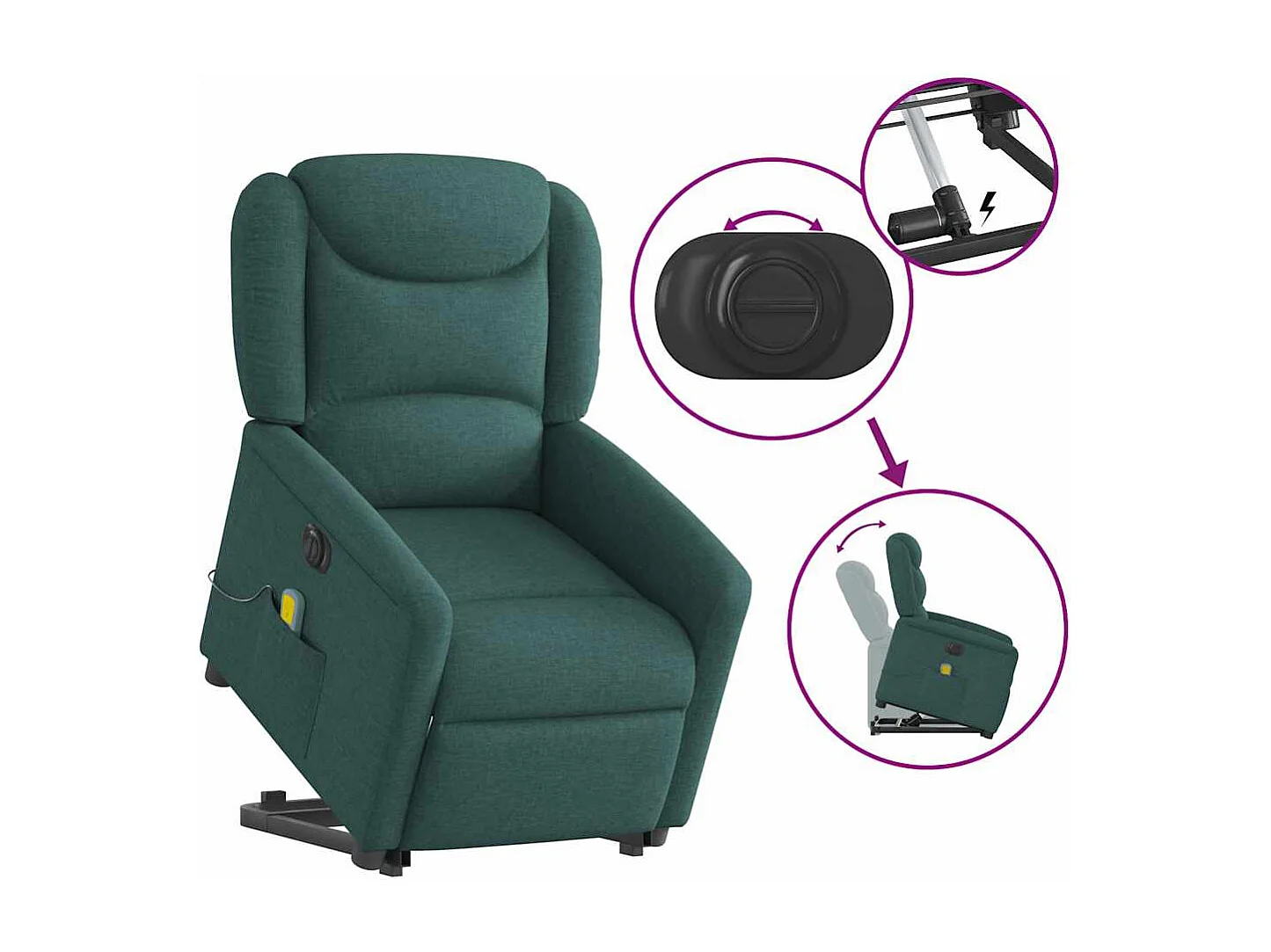 Fauteuil inclinable électrique-Chaise de relax-Fauteuil de Massage Vert foncé Tissu SHL4011