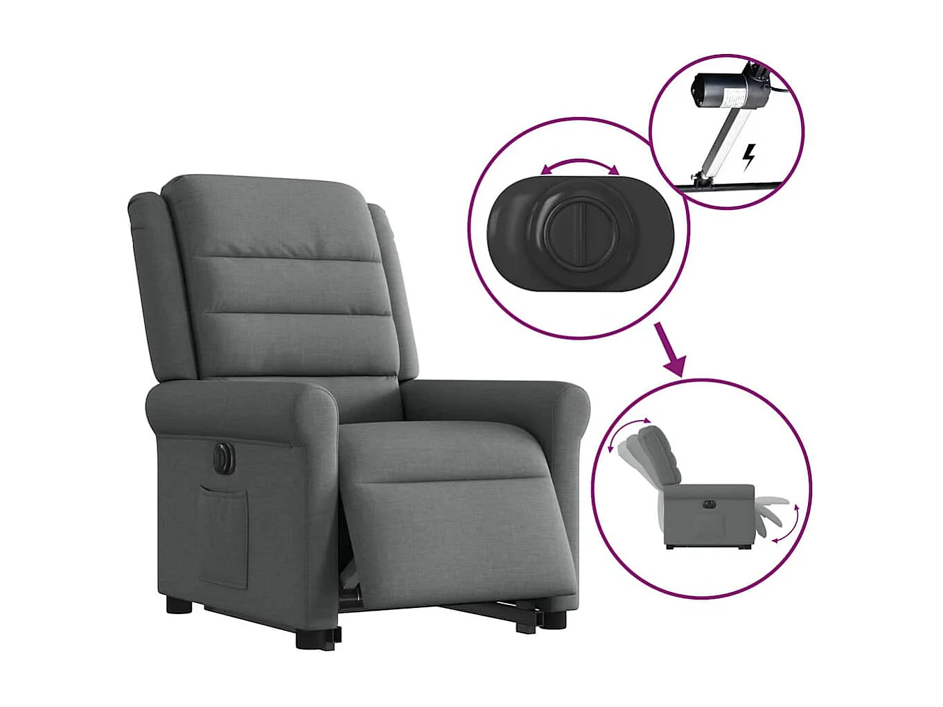 Silla de relax | Sillón eléctrico reclinable elevable de tela gris oscuro SHL2206