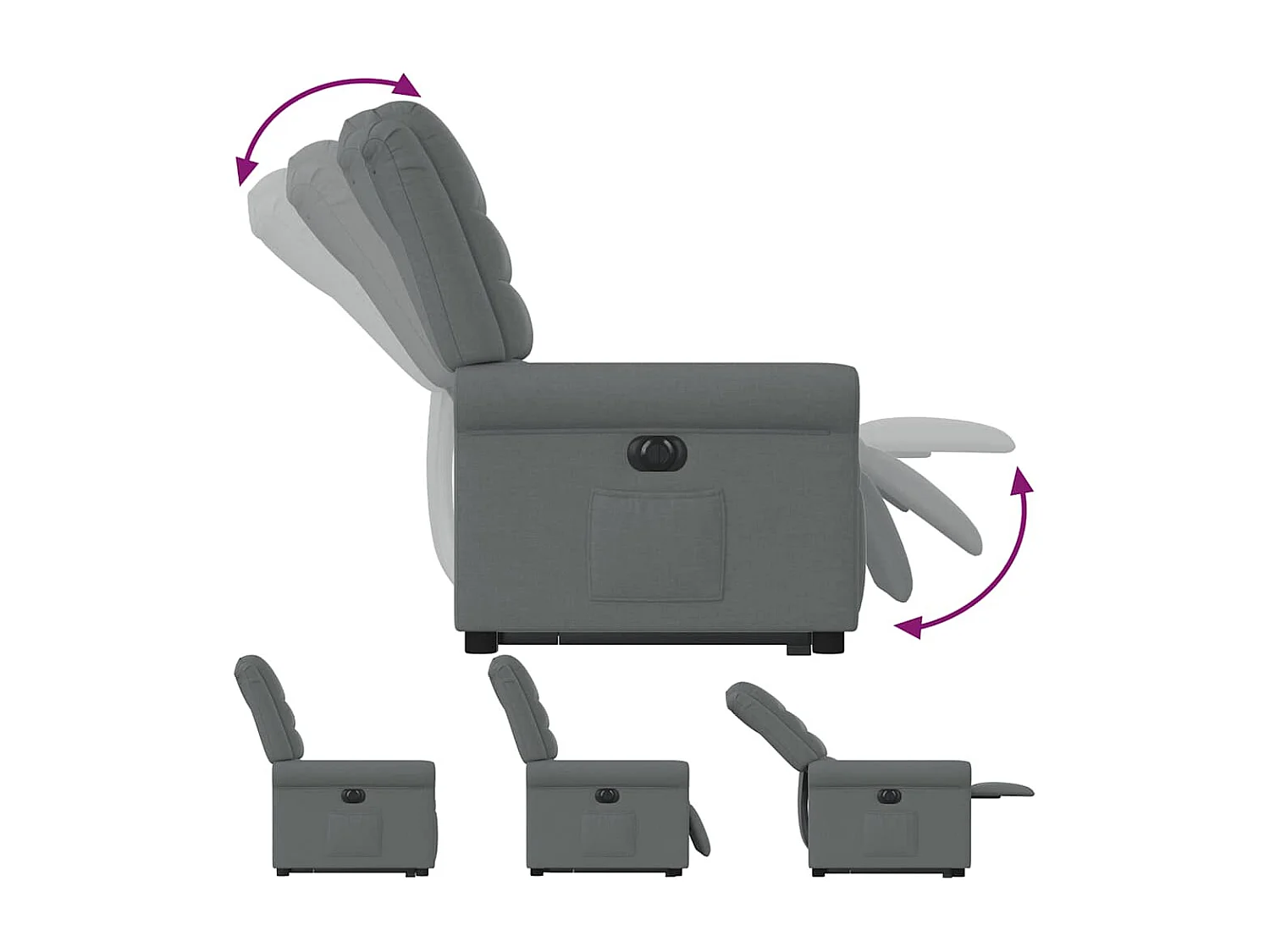 Silla de relax | Sillón eléctrico reclinable elevable de tela gris oscuro SHL2206