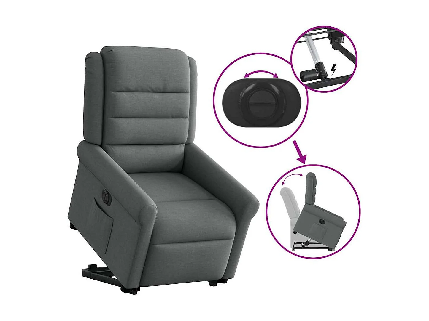 Silla de relax | Sillón eléctrico reclinable elevable de tela gris oscuro SHL2206