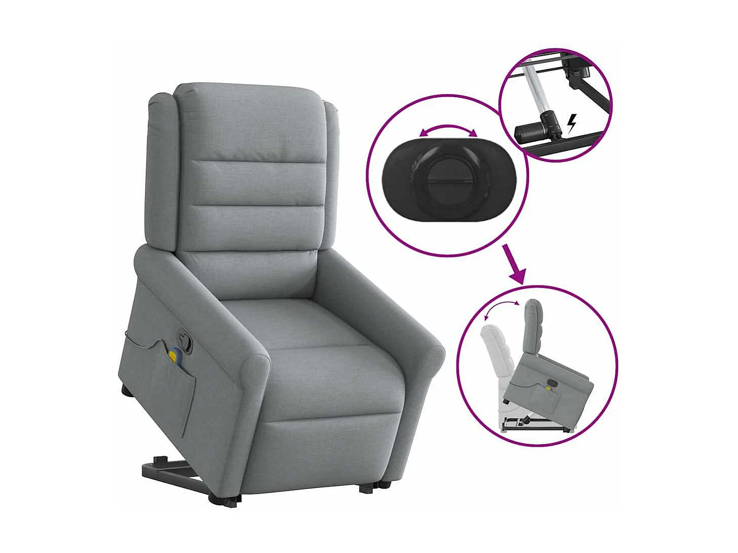 Fauteuil inclinable-Chaise de relax-Fauteuil de Massage Gris clair Tissu SHL2339