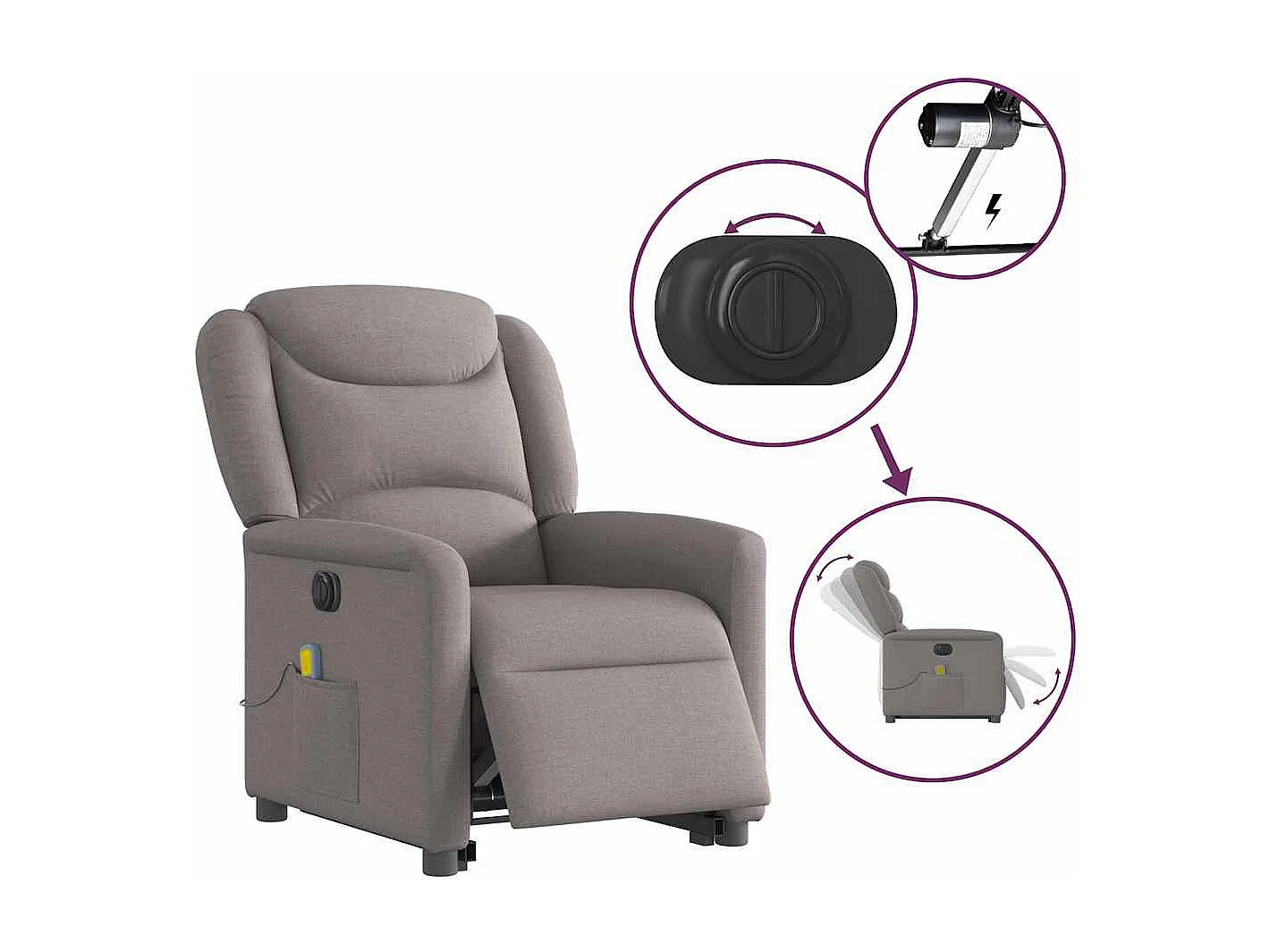Fauteuil inclinable électrique-Chaise de relax-Fauteuil de Massage Taupe Tissu SHL4389