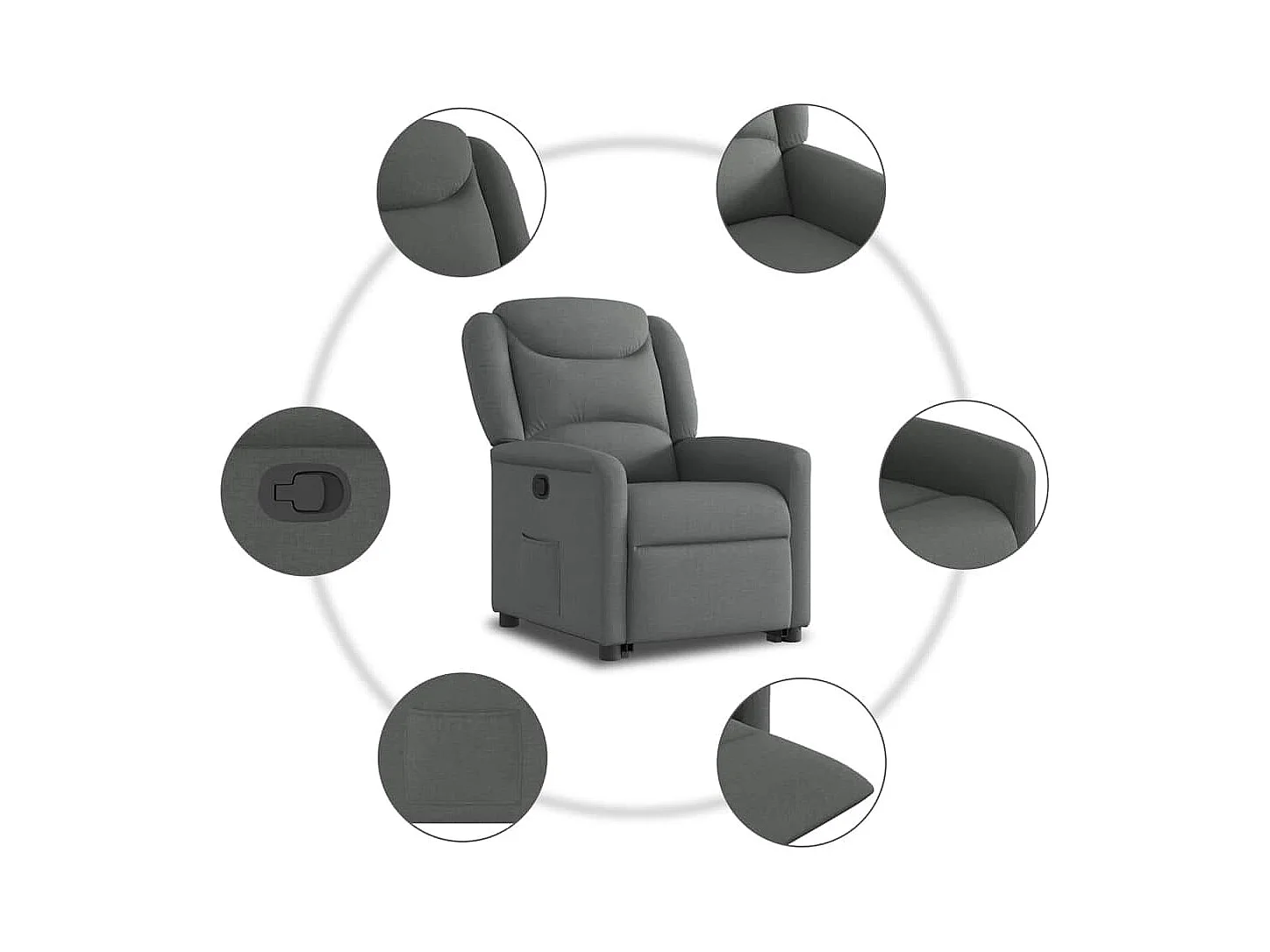Sillón de relax | Silla | Sillón reclinable elevable de tela gris oscuro SHL6919