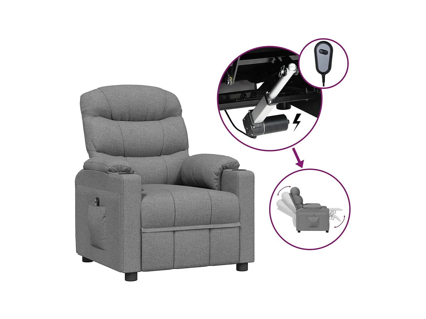 Fauteuil inclinable électrique-Chaise de relax-Fauteuil salon Gris clair Tissu SHL2907