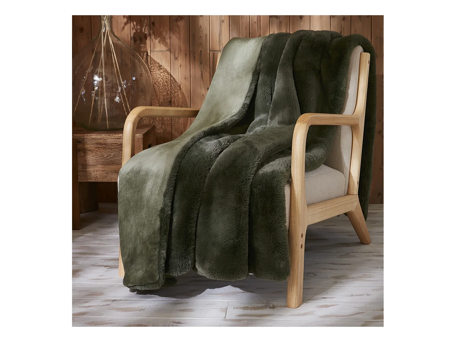 Plaid fourrure chaud kaki 140x200 Odin