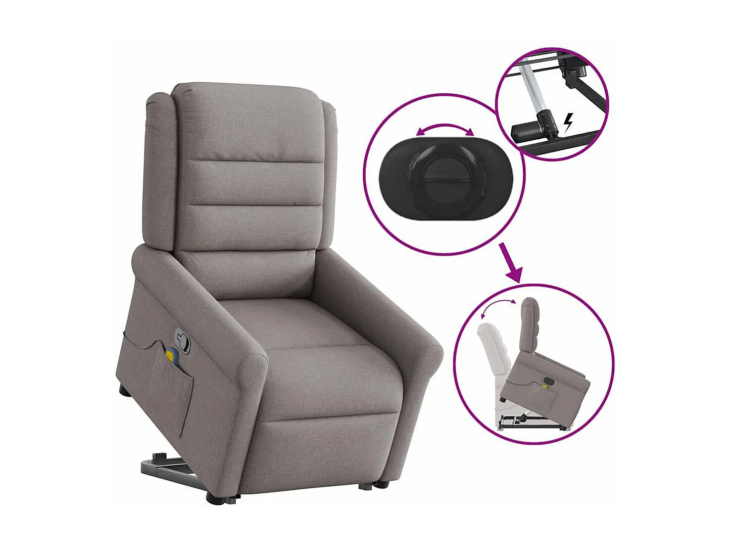 Sillón de relax | Sillón reclinable de masaje elevable tela gris taupé SHL6055