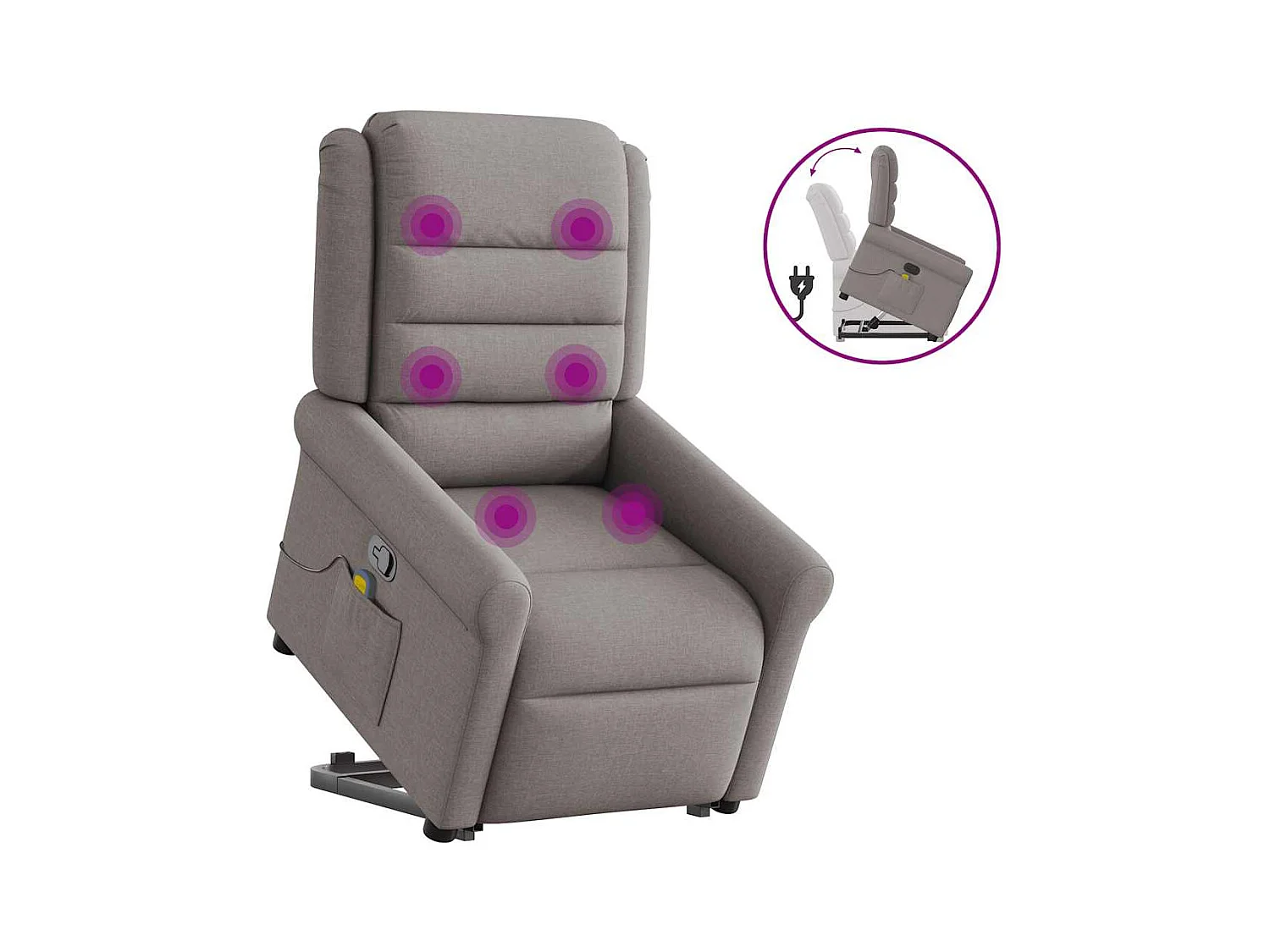 Sillón de relax | Sillón reclinable de masaje elevable tela gris taupé SHL6055