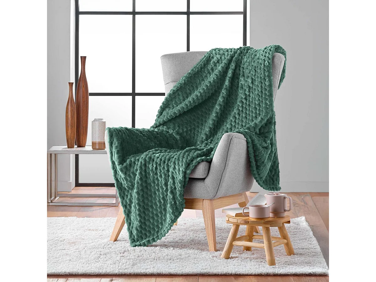 Plaid Flanelle en Relief "Mini Frosty" 125x150cm Vert Cèdre