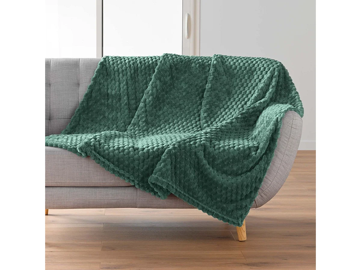 Plaid Flanelle en Relief "Mini Frosty" 125x150cm Vert Cèdre