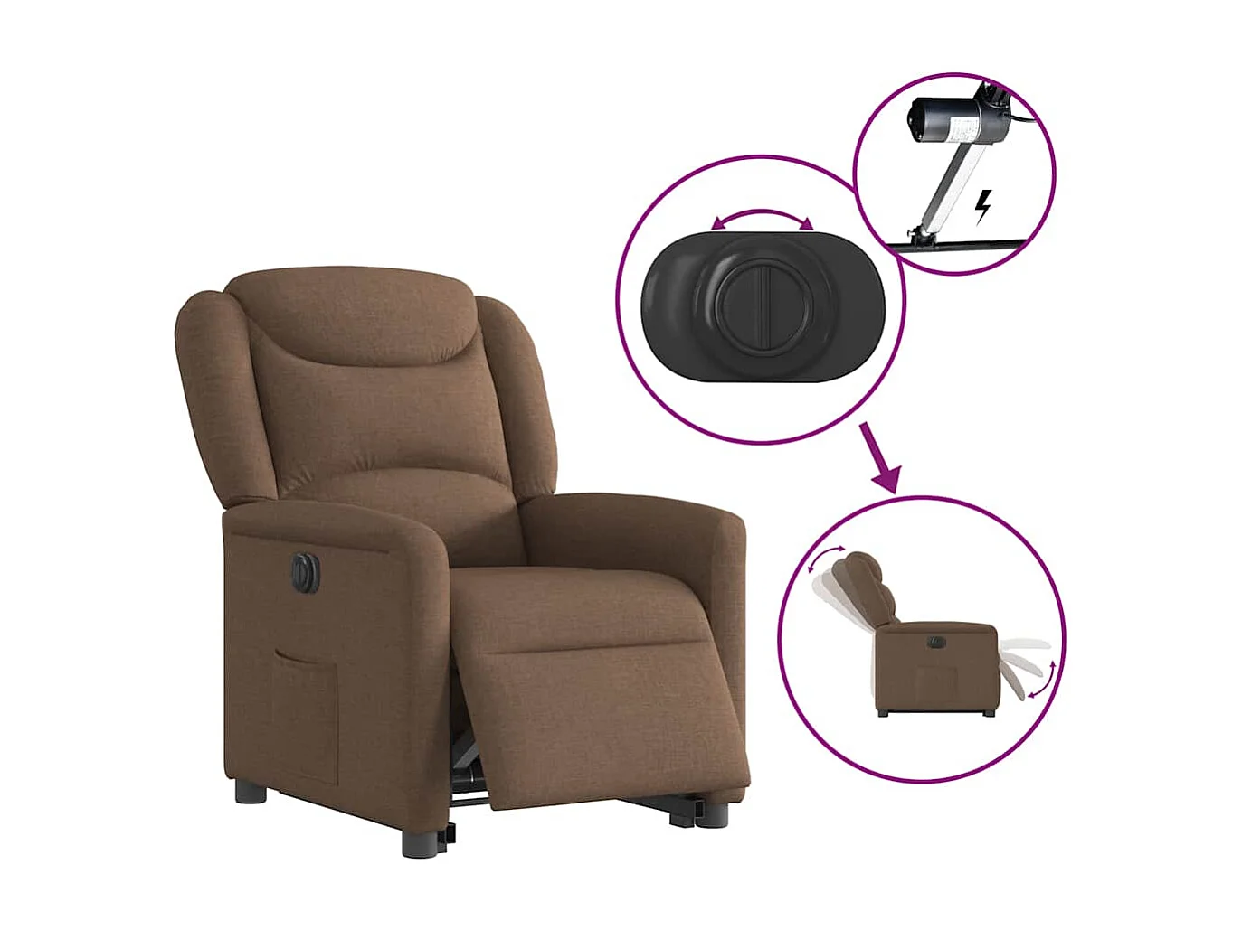 Silla de relax | Sillón eléctrico reclinable elevable de tela marrón SHL3052
