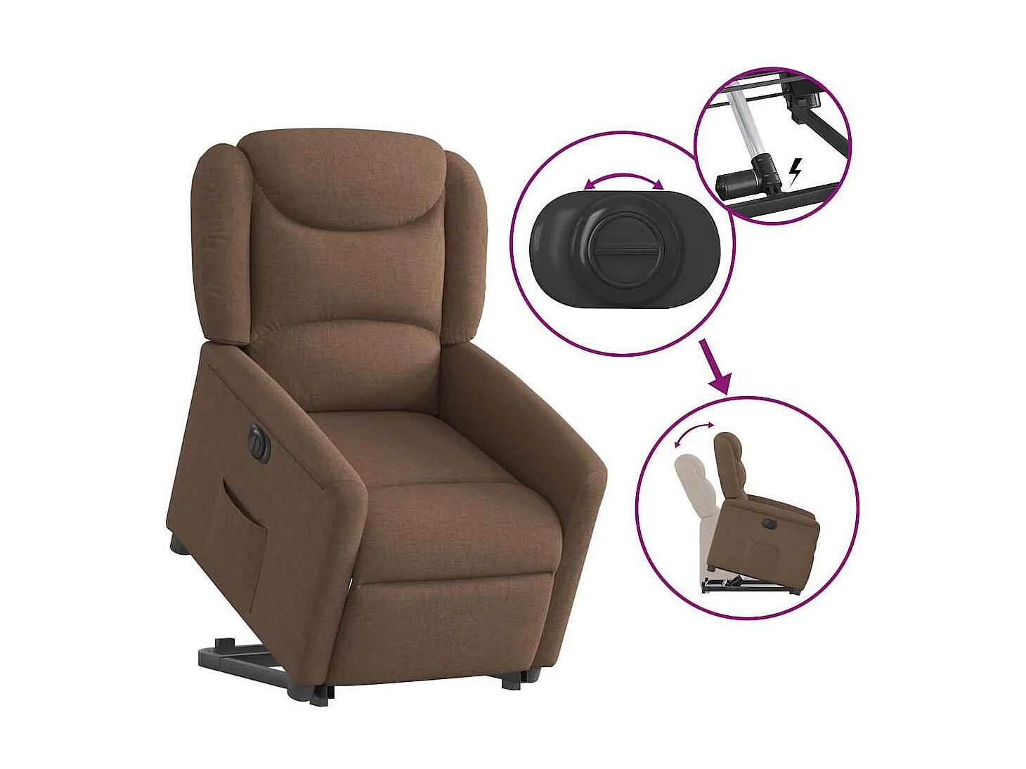 Fauteuil inclinable électrique-Chaise de relax-Fauteuil TV marron tissu SHL4060