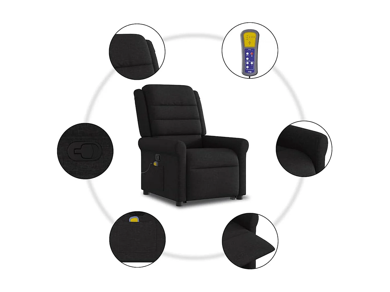 Sillón de relax | Sillón reclinable de masaje elevable tela negro SHL7707