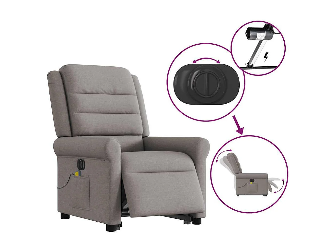 Relaxsessel | Elektrischer Massagesessel mit Aufstehhilfe Taupe Stoff SHL49446