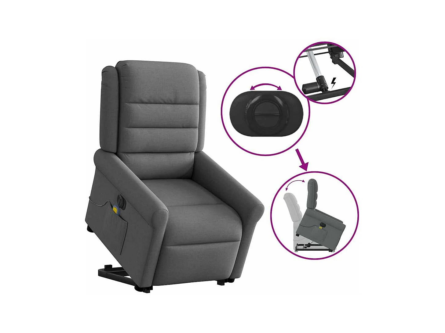 Sillón de salón | Silla | Sillón de masaje eléctrico reclinable elevable tela gris oscuro SHL8829