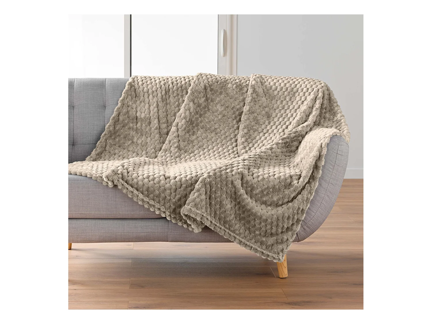 Plaid polaire cocooning 125x150 taupe Mini Frosty