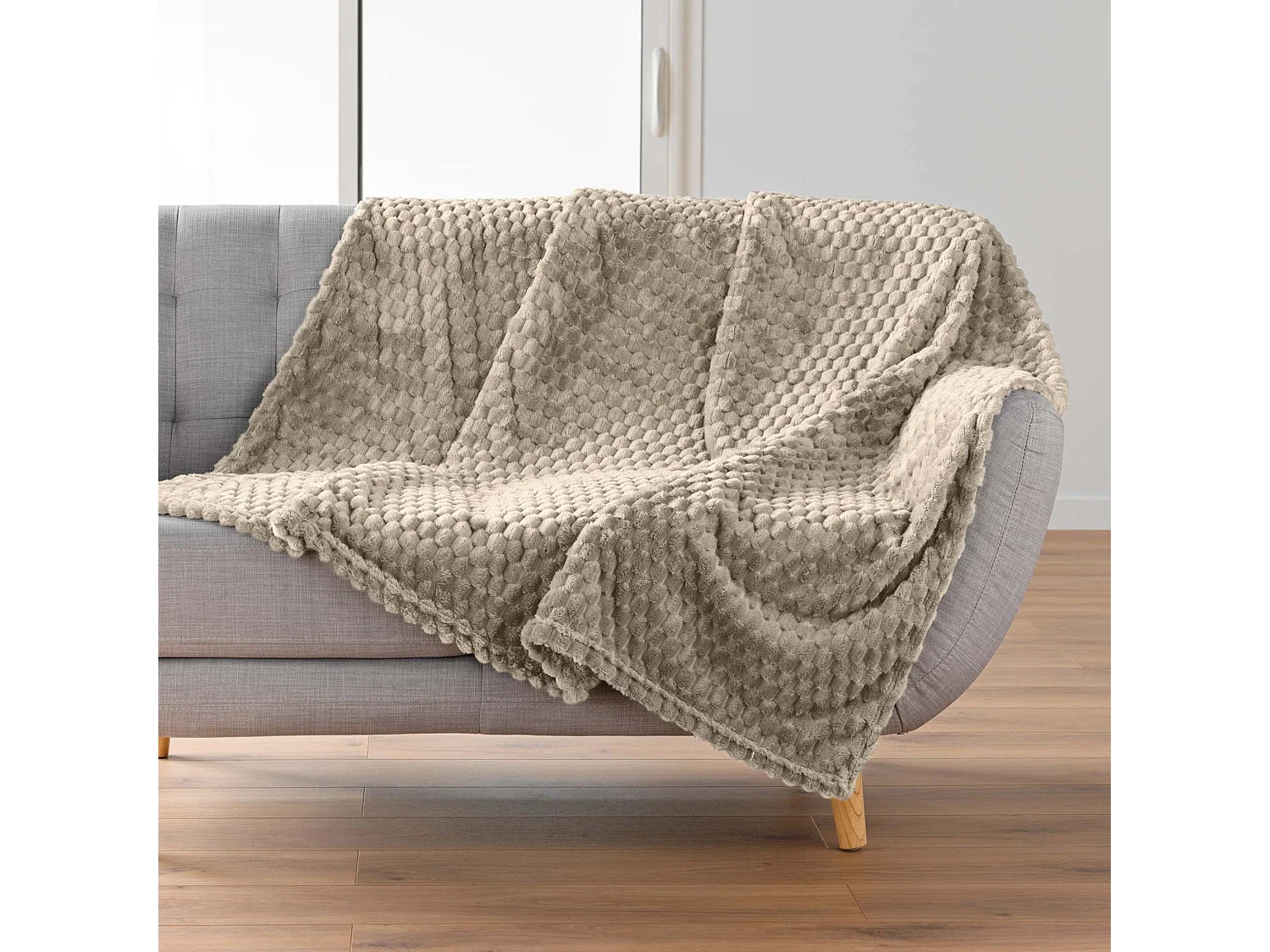 Plaid polaire cocooning 125x150 taupe Mini Frosty