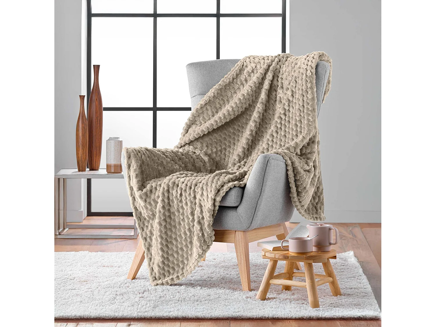 Plaid polaire cocooning 125x150 taupe Mini Frosty