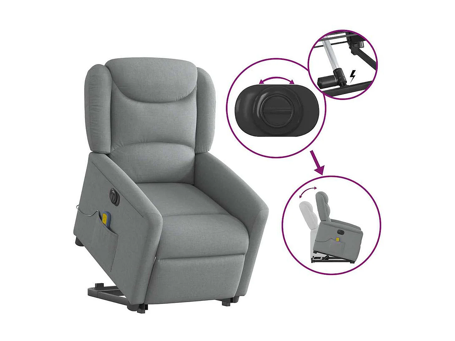 Fauteuil inclinable électrique-Chaise de relax-Fauteuil de Massage Gris clair Tissu SHL2582