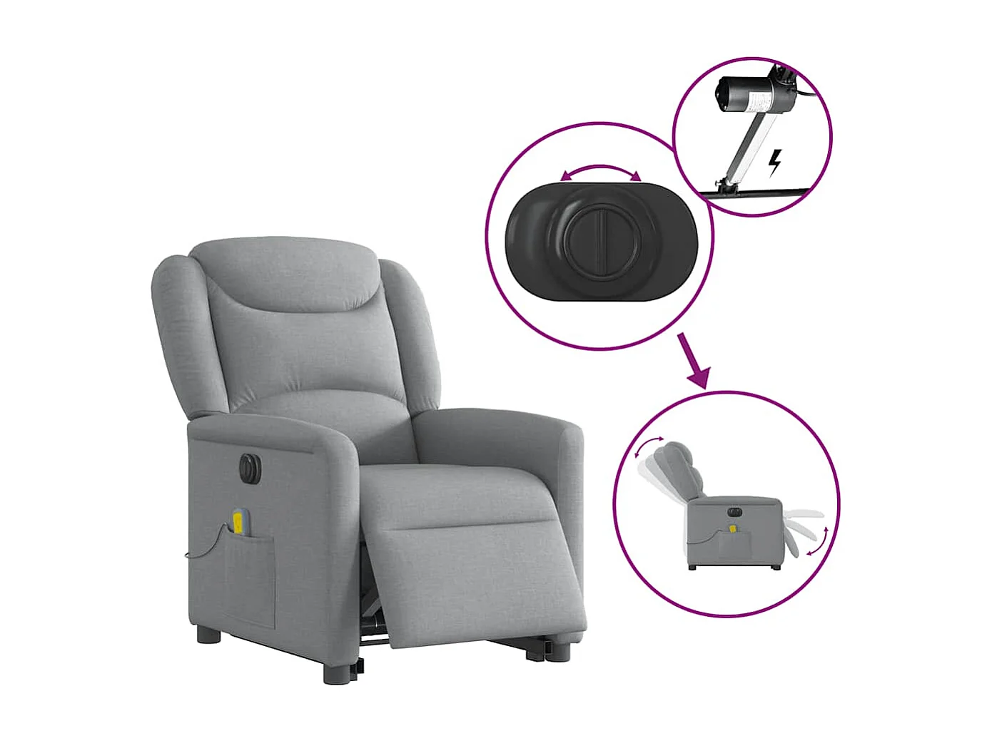 Fauteuil inclinable électrique-Chaise de relax-Fauteuil de Massage Gris clair Tissu SHL2582