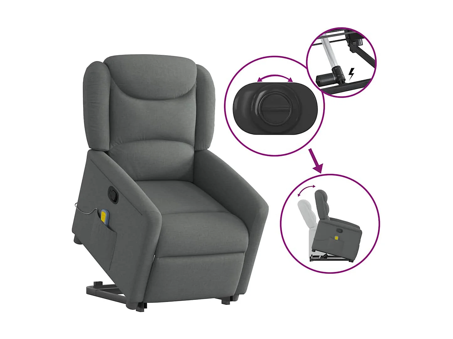 Fauteuil inclinable-Chaise de relax-Fauteuil de Massage Gris foncé Tissu SHL3606